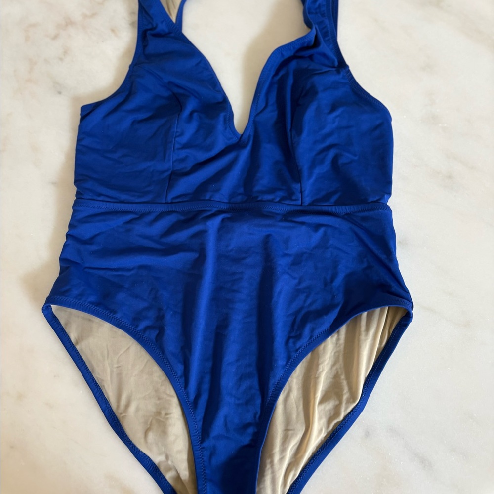J. Crew Cobalt Blue V-Neck One-Piece Swimsuit